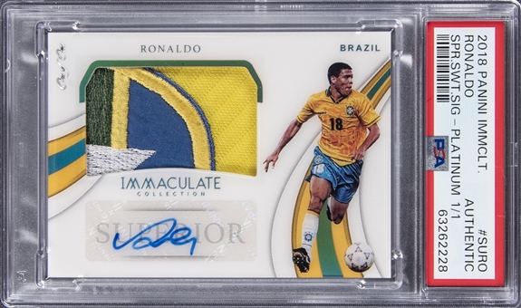 2018-19 Panini Immaculate Collection Superior Swatch Signatures Platinum #SURO Ronaldo Signed Patch Card (#1/1) - PSA Authentic